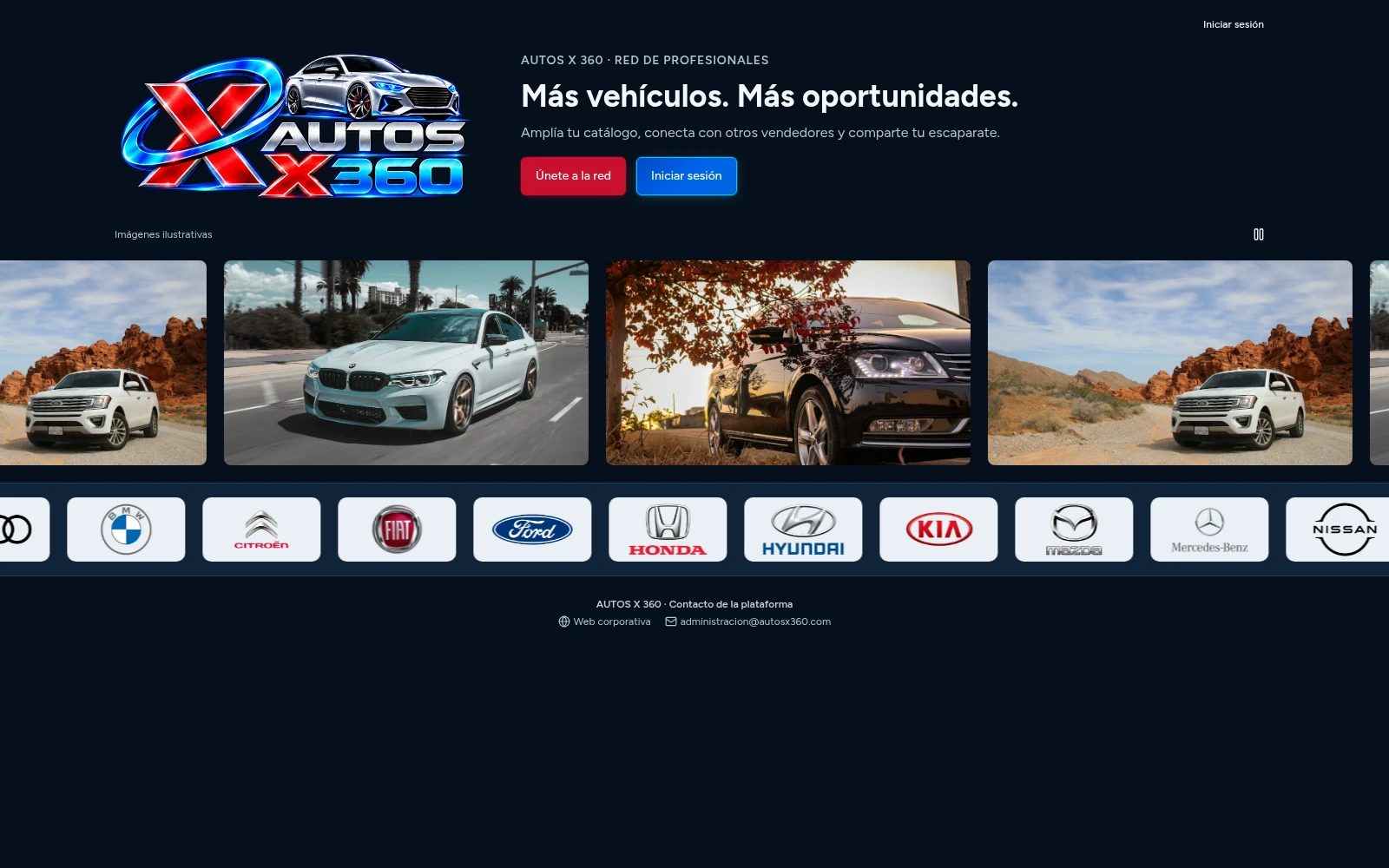 Portada pública de AUTOS X 360 · Plataforma de vehículos en escritorio.