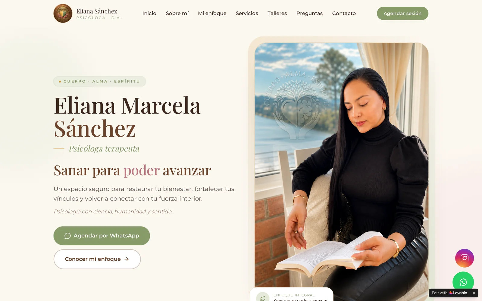 Vista de escritorio de la web de Eliana Psicología.
